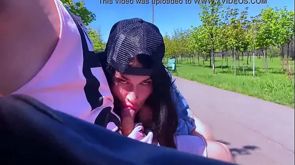 Show Sucked cock on the street in the park to a stranger and got a lot of hot cum in her mouth drive Videos