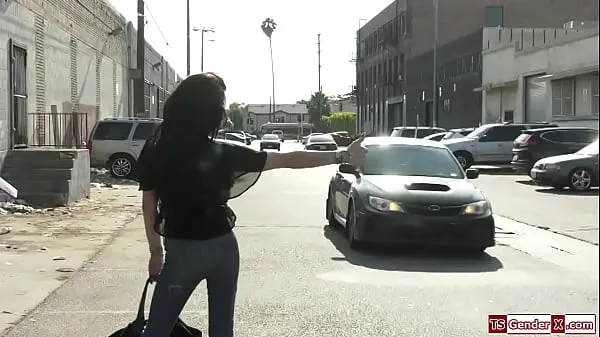 Show Trans hitchhiker Ariel Demure barebacked drive Videos